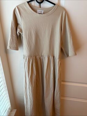 Minimalist Cream Maxi Dress with Gathered Waist